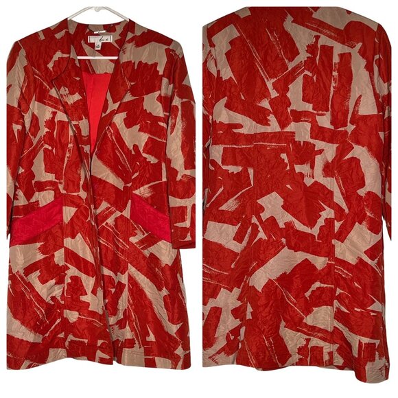 Doo Ri. Womens  M 2-Piece Red & Beige  Abstract Cotton Dress & Jacket Career - Picture 4 of 16